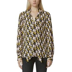 Avec Les Filles Blouse Tie Neck Pale Pink Women's Size XS Top Shirt Bird Print